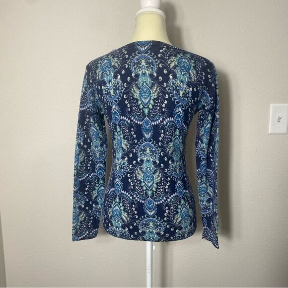 Garnet Hill 100% Merino Wool Blue Paisley Print Crewneck Sweater Women's Size S - Picture 15 of 15